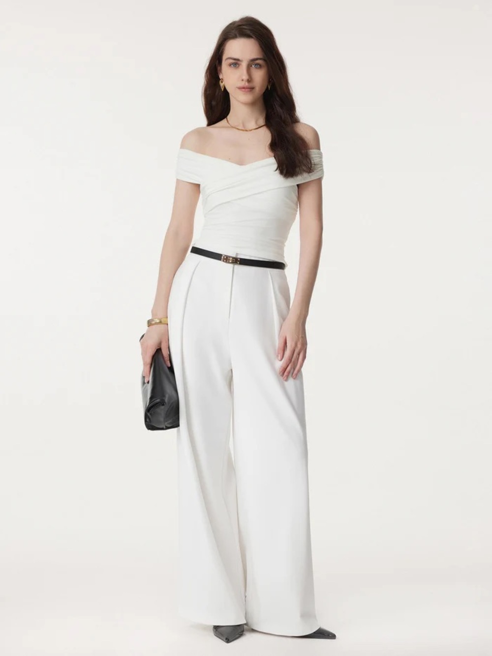OGL Off-Shoulder White Ruched Built-In Bra Top - Picture 5 of 9